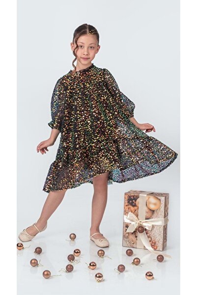 Mnk Baby&Kids فستان سهرة بناتي من Likio Vintage مزين بالترتر M00739 أسود