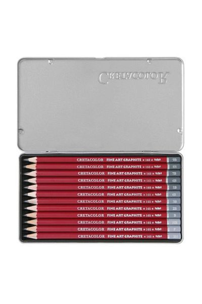 CretaColor Cleos Fine Art Graphite Pencils 12 Pieces Graduated Pencil Set Metal Box / 16052