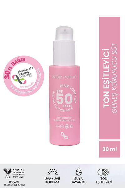 Bade Natural Tone Equalizing and Brightening 50 Spf Pink Sunscreen Milk 30 ml