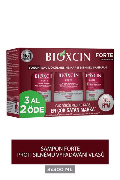 Bioxcin Ošetřující šampon Forte 300 ml – proti vypadávání vlasů, kupte 3, zaplaťte 2