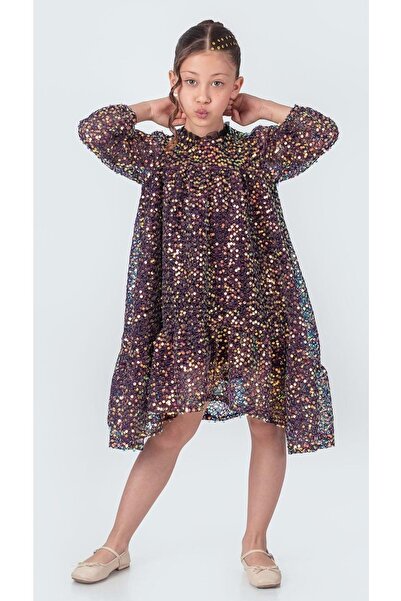 Mnk Baby&Kids Likio Vintage Payet Kız Çocuk Abiye M00739 MÜRDÜM