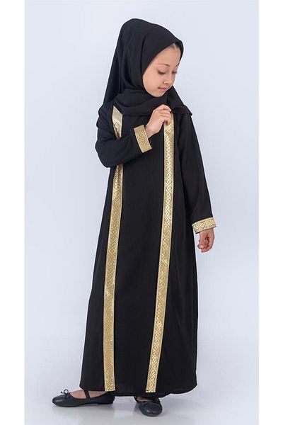 Mnk Baby&Kids Rochie de rugăciune hijab din țesătură de mătase Medina cu eșarfă M00742 Negru