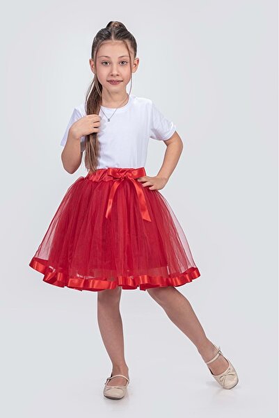 Mnk Baby&Kids Σατέν Ριγέ Tutu Κοριτσίστικη Φούστα M00728 ΚΟΚΚΙΝΗ