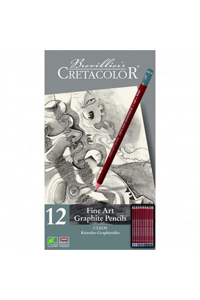 CretaColor Cleos Fine Art Graphite Pencils 12 Pieces Graduated Pencil Set Metal Box / 16052