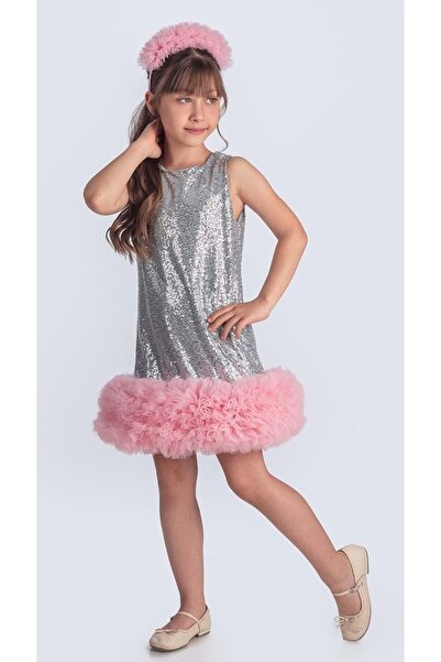 Mnk Baby&Kids Παιδικό βραδινό φόρεμα με παγιέτες İpestos Tutu M00743 ΓΚΡΙ