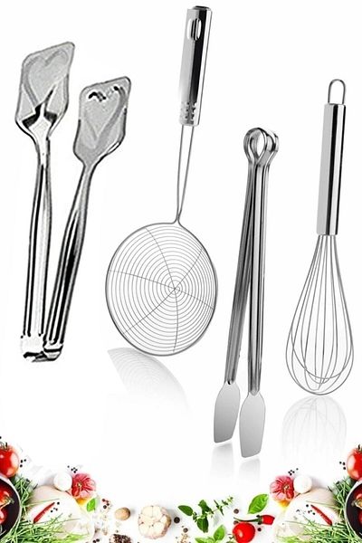 Trouvaille Ladle Colander Pasta Salad Tongs Mixer Wire Beater Grill Tongs Steel Egg Beater
