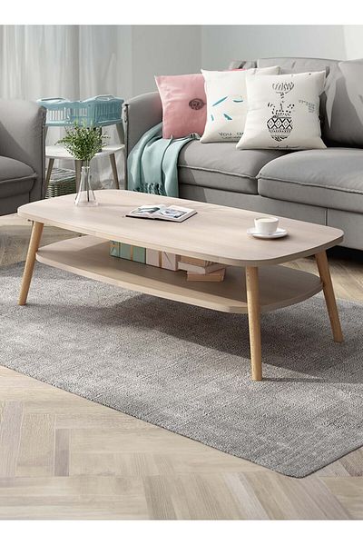 EqiEch Modern Double Layer MDF Coffee Table with Large Storage for Living Room/Office