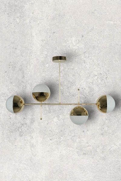 Fer Avize Cello Modern Design Metal Gold Color Cafe - Living Room - Kitchen - Bedroom - Led 4-Piece Chandelier