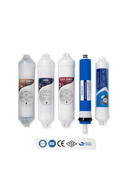 İdeal Mağaza İNLİNE 5 Lİ FİLTRE SETİ (SEDİMENT - AKTİF KARBON - BLOK KARBON - MEMBRAN - POST KARBON FİLTRELER)