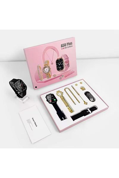 Choice Black 2024 Smartwatch 8in1 Necklace Earrings Bracelet Ring Jewelry Smart Watch A58plus
