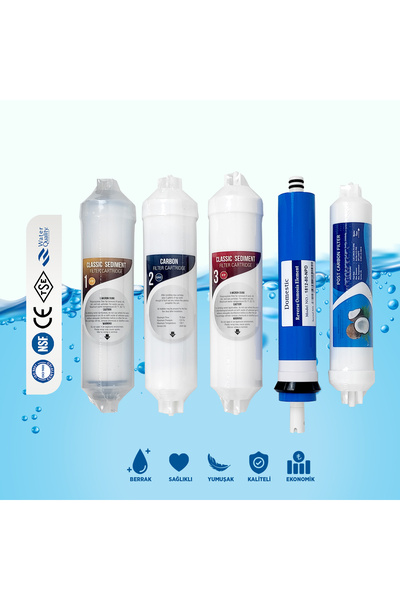 İdeal Mağaza İNLİNE 5 Lİ FİLTRE SETİ (SEDİMENT - AKTİF KARBON - BLOK KARBON - MEMBRAN - POST KARBON FİLTRELER)