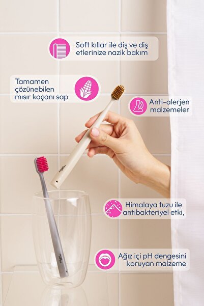 Probident Probiwhite Himalaya Tuzlu Doğal Vegan Diş Fırçası El Yapımı Stant Hediye