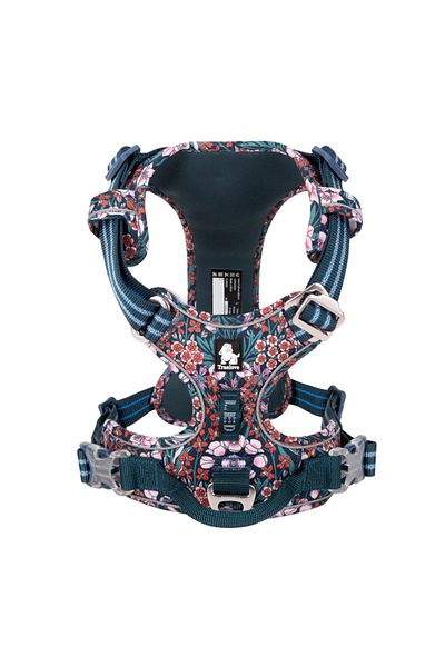True Love Ergonomic Blue Chest Collar - Colorful Flower Pattern, Aluminum D-Rings