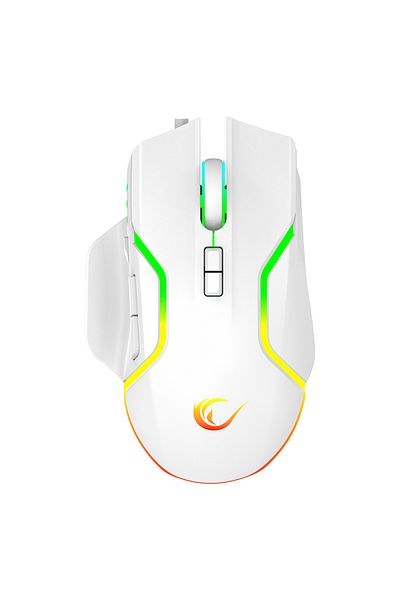 Rampage Gaming Mouse, Miracle M2, RGB Lighting, 7200 Dpi, 8 Buttons, Programmable, White