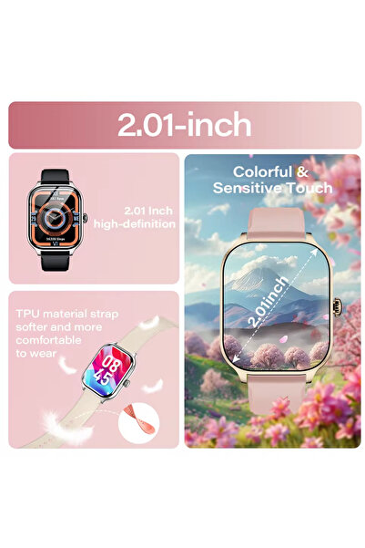 Choice ساعة ذكية من جولدن فويس كول لمراقبة الصحة على مدار 24 ساعة، مزودة بتقنية البلوتوث، للرجال والنساء، بشاشة 2.01 بوصة