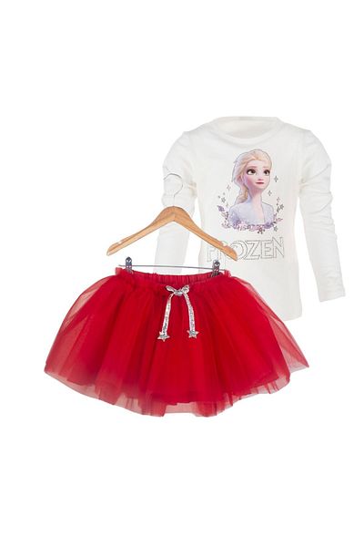 DUCA KIDS Long Sleeve Elsa Frozen Printed Bodysuit and Red Color Puffy Tutu Skirt / April 23