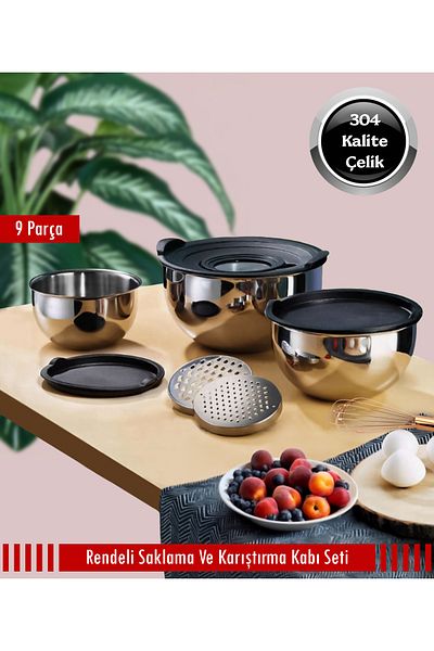 Steel & More 9 Piece Steel Multi-Purpose Grater Storage and Mixing Bowl Set