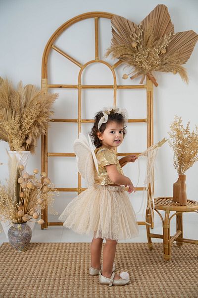DUCA KIDS Κοριτσίστικο σετ Tutu με φτερωτό κρόπ γενεθλίων 3-4 ετών / Χρώμα εκρού