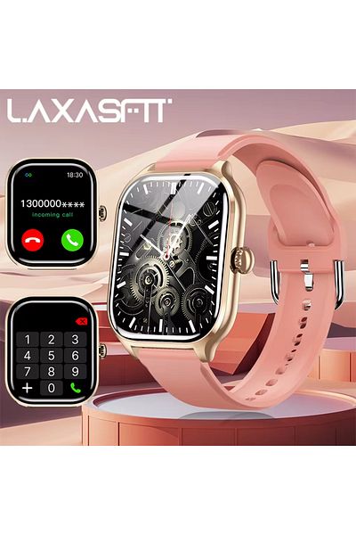 LAXASFIT Golden Voice Call 24 Hour Health Monitor Bluetooth Smartwatch For Men Women 2.01display