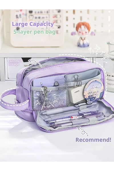 Choice Pink Pencil Bag For School Students With Large Capacity Multi-functional Pen Case Macaron Color Matc