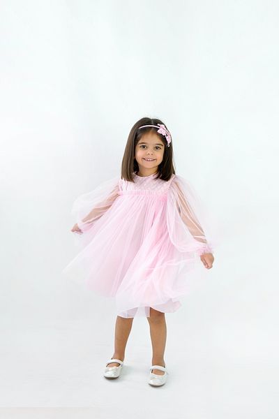 DUCA Rochie din tul roz brodat pentru fetiță |   Rochie de ocazie specială