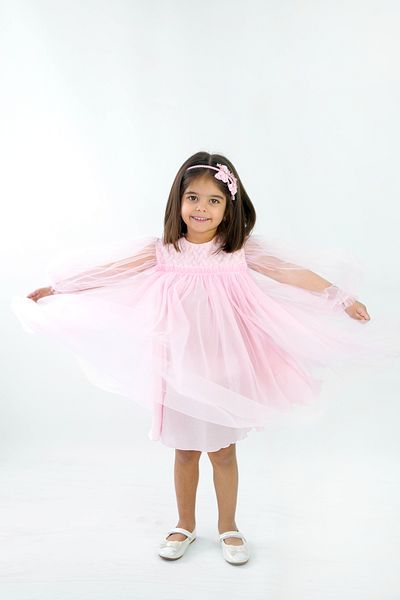 DUCA Rochie din tul roz brodat pentru fetiță |   Rochie de ocazie specială
