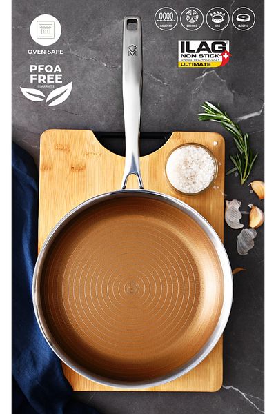 MasterPro Frying Pan Antiscratch Non-stick Hybrid 24 Cm Stainless Steel Giro Gold Oven Safe