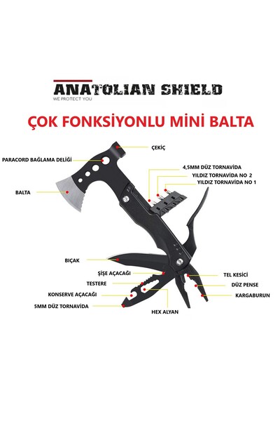 Anatolian Shield Çok Fonksiyonlu Mini Balta ve Pense Seti