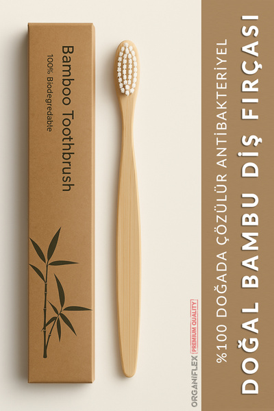 organiflex 100% Natural Bamboo Toothbrush 1 Piece Natural Bamboo Soft Toothbrush for Sensitive Gums