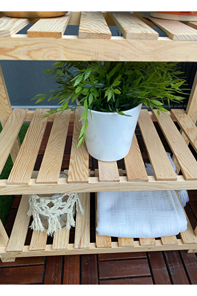 webotto 8 Ahşap Çubuklu 3 Katlı Masif Ayakkabılık Antre Naturel Raf Mob154