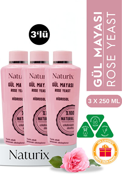 Naturix Akne Önleyici Gül Mayası 250 ml - 3'lü Eko Paket | Tonik Etkili Ve Gö...