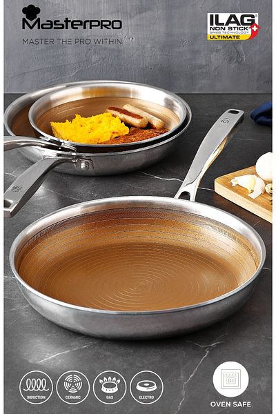 MasterPro Frying Pan Antiscratch Non-stick Hybrid 24 Cm Stainless Steel Giro Gold Oven Safe
