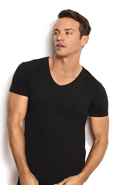 Jiber Men's Black Modal Cotton V-Neck 2-Piece Undershirt 253