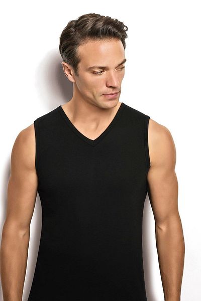 Jiber Men's Black Cotton V-Neck Undershirt 115