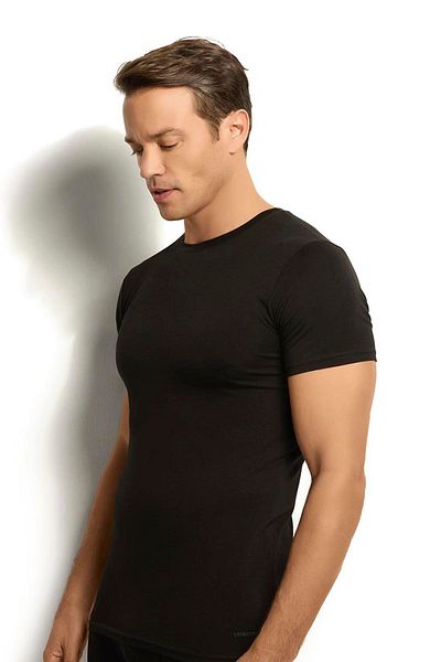 Jiber Men's Black Modal Cotton Crew Neck 2-Piece Undershirt 251