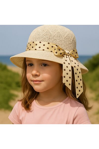 Avantaj Kapıda Special Design Summer Straw Girl's Hat – Ribbon & Figure 2-6 Years Old,