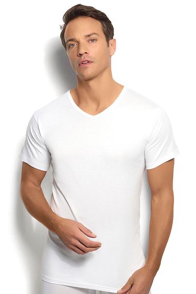 Jiber Men's White Cotton V-Neck Undershirt 105