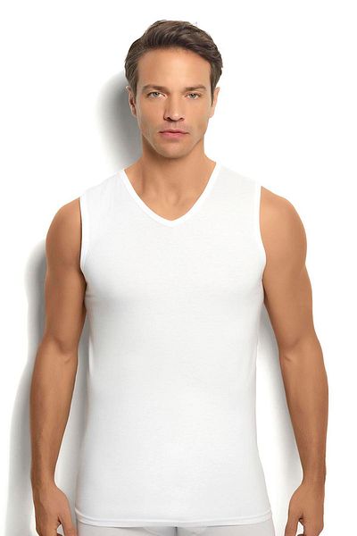 Jiber White Cotton V-Neck Men's Undershirt - 123