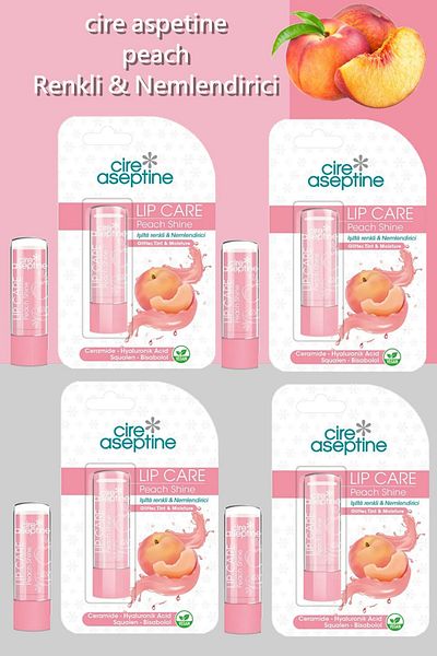 CIRE ASEPTINE Lip Care Peach Colored Lip Moisturizer 4.5 g X 4 Pieces
