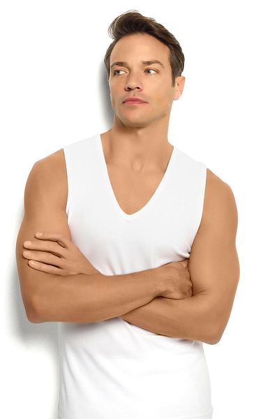 Jiber Ανδρικό εσώρουχο από λευκό βαμβακερό Lycra V λαιμόκοψη 117