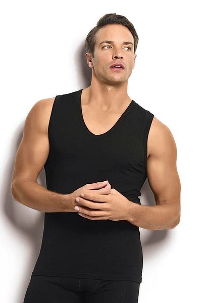 Jiber Men's Black Cotton Lycra V-Neck Undershirt 117