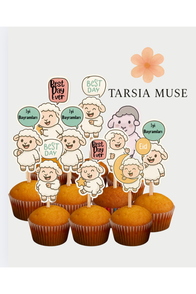 Tarsia Muse Eid Themed Cute Sheep Cupcake Topper Set – Mixed 20 Pieces