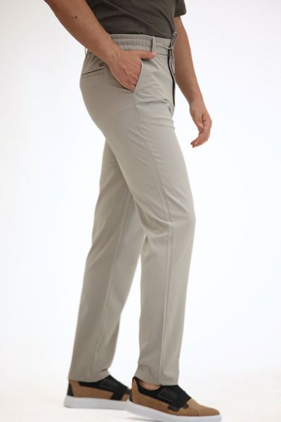 EXSPORT Men's Side Pockets, Elastic Waist, Lace-Up Belt, Relaxed Fit, Comfortable Cut Cool Fabric Trousers