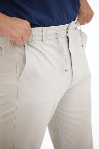 EXSPORT Men's Side Pockets, Elastic Waist, Lace-Up Belt, Relaxed Fit, Comfortable Cut Cool Fabric Trousers