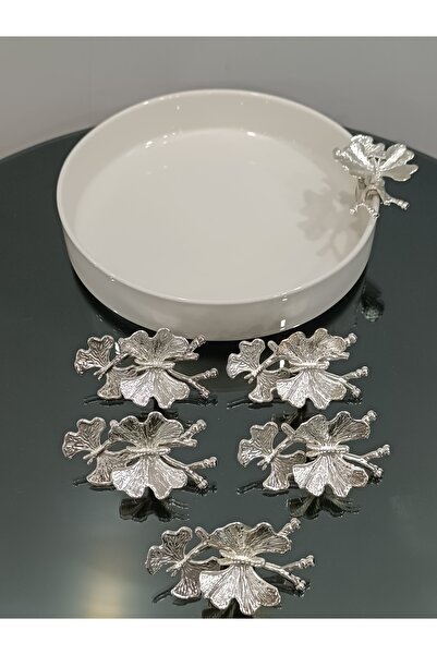 PARILTI HOME COLLECTİON 6 L Kelebek Accessory Glass and Porcelain Holder Is Compatible with All Services Presentation Plates