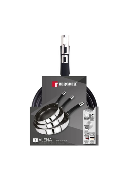 Bergner Set Of 3 Non-stick Frying Pans Alena 18,20,24 Cm Stainless Steel Induction Dishwasher Safe