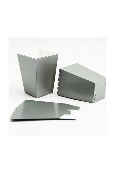 DENİZ Popcorn Box (Corn, Chips Box) 8 Pieces Silver