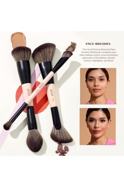 Jessup Makeup Brushes Set 9pcs, 7pcs Double Sided Makeup Brushes 2pcs Makeup Sponge Foundation T506