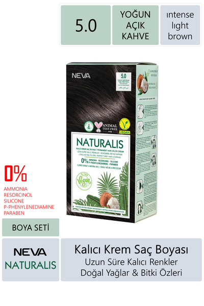 NEVA KOZMETİK Naturalis Saç Boyası 5.0 Yoğun Açık Kahve %100 Vegan