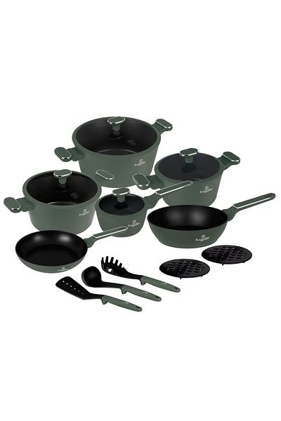 Berlinger Haus Set oale și tigaie din 15 piese Green Matt BH 8208, verde mat